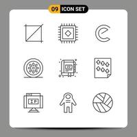 conjunto de 9 iconos de interfaz de usuario modernos signos de símbolos para comercializar elementos de diseño vectorial editables de cocina de libro de moneda criptográfica digital vector