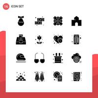 Set of 16 Modern UI Icons Symbols Signs for mailbox inbox tool school fortress Editable Vector Design Elements