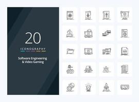 20 iconos de esquema de ingeniería de software y videojuegos para presentación vector