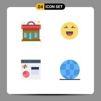 Set of 4 Vector Flat Icons on Grid for club data party smile development Editable Vector Design Elements