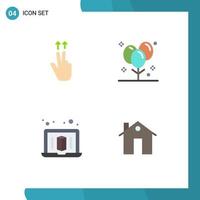 Set of 4 Vector Flat Icons on Grid for fingers printer balloons holiday apartment Editable Vector Design Elements