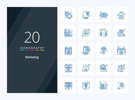 20 icono de color azul de marketing para presentación vector