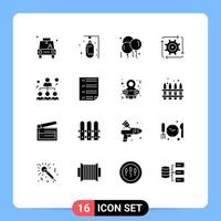 Modern Set of 16 Solid Glyphs Pictograph of flow automation sand workflow father Editable Vector Design Elements