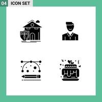 Pack of 4 Modern Solid Glyphs Signs and Symbols for Web Print Media such as insurance man casualty client user Editable Vector Design Elements