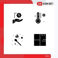 Pack of 4 Modern Solid Glyphs Signs and Symbols for Web Print Media such as discount match shopping weather architecture Editable Vector Design Elements