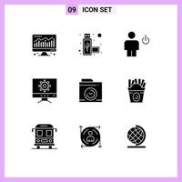 9 Thematic Vector Solid Glyphs and Editable Symbols of frise image energy camera setting Editable Vector Design Elements