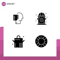 Pack of 4 Modern Solid Glyphs Signs and Symbols for Web Print Media such as begin saucepan note life safety Editable Vector Design Elements