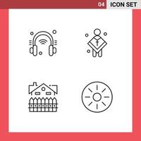 Editable Vector Line Pack of 4 Simple Filledline Flat Colors of headphone apartment internet of things male construction Editable Vector Design Elements