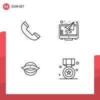 Modern Set of 4 Filledline Flat Colors and symbols such as call mouth telephone reader face Editable Vector Design Elements