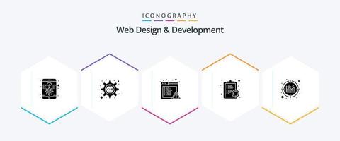 paquete de iconos de 25 glifos de diseño y desarrollo web que incluye información. analítica. alerta. estimar. fecha tope vector