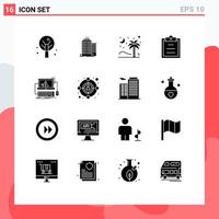 Universal Icon Symbols Group of 16 Modern Solid Glyphs of error computer tree text clipboard Editable Vector Design Elements