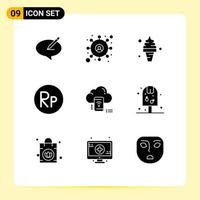 9 Thematic Vector Solid Glyphs and Editable Symbols of mobile rupiah beach indonesian summer Editable Vector Design Elements