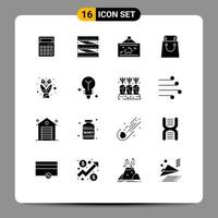 Set of 16 Modern UI Icons Symbols Signs for gift flower map shopping bag Editable Vector Design Elements