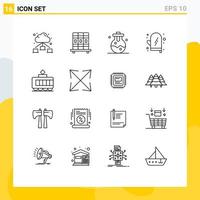 Pack of 16 Modern Outlines Signs and Symbols for Web Print Media such as scale transport laboratory tramway kitchen Editable Vector Design Elements