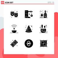 Pack of 9 Modern Solid Glyphs Signs and Symbols for Web Print Media such as space science tire swing steel wine Editable Vector Design Elements