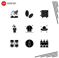 Group of 9 Solid Glyphs Signs and Symbols for man jacket money direction choose Editable Vector Design Elements