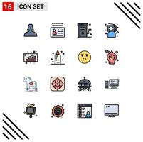 Group of 16 Modern Flat Color Filled Lines Set for person computer energy click station Editable Creative Vector Design Elements