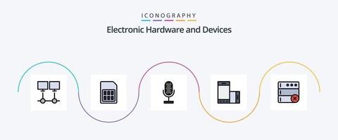 paquete de iconos de 5 planos llenos de línea de dispositivos que incluye rotar. móvil. sim dispositivo. micrófono vector