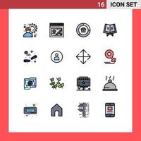 16 Universal Flat Color Filled Line Signs Symbols of pinball holy map book graph Editable Creative Vector Design Elements