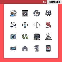 16 Universal Flat Color Filled Line Signs Symbols of pinball holy map book graph Editable Creative Vector Design Elements