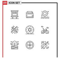 Universal Icon Symbols Group of 9 Modern Outlines of work drawing tools money back to school sun Editable Vector Design Elements