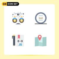 Universal Icon Symbols Group of 4 Modern Flat Icons of budget work funding job coding Editable Vector Design Elements