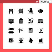 Set of 16 Vector Solid Glyphs on Grid for lesson e learning furniture vision face Editable Vector Design Elements