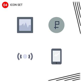 User Interface Pack of 4 Basic Flat Icons of analytics signal coin ruble ux Editable Vector Design Elements