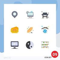 Set of 9 Commercial Flat Colors pack for baking ticket update train spa Editable Vector Design Elements