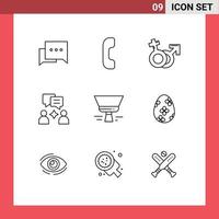 User Interface Pack of 9 Basic Outlines of tool paint mars brush group Editable Vector Design Elements