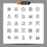 Mobile Interface Line Set of 25 Pictograms of bag wish cooking schedule plate Editable Vector Design Elements