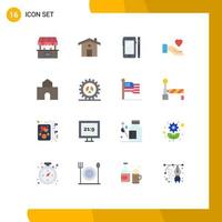 16 Universal Flat Color Signs Symbols of fortress architecture smart phone love hand Editable Pack of Creative Vector Design Elements