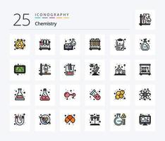 Chemistry 25 Line Filled icon pack including formula. tubes. study. test. learning chemistry vector