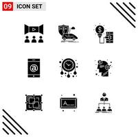 9 Universal Solid Glyph Signs Symbols of time cell safety multimedia technology Editable Vector Design Elements