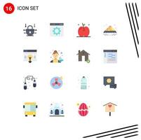 Mobile Interface Flat Color Set of 16 Pictograms of web delicious apple open dish Editable Pack of Creative Vector Design Elements