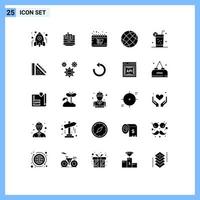 Solid Glyph Pack of 25 Universal Symbols of earth contact canada communication monday Editable Vector Design Elements