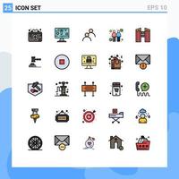 Pack of 25 Modern Filled line Flat Colors Signs and Symbols for Web Print Media such as city transmitters user touch coronavirus Editable Vector Design Elements