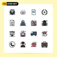 Modern Set of 16 Flat Color Filled Lines Pictograph of contact stare wedding feature report Editable Creative Vector Design Elements