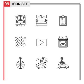 Set of 9 Commercial Outlines pack for youtube up window arrows presentation Editable Vector Design Elements