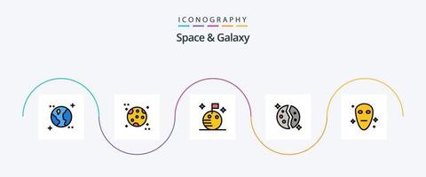 el espacio y la línea de galaxias llenaron el paquete de iconos planos 5 que incluye. galaxia. espacio. extraterrestre. planeta vector
