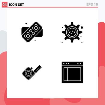 Set of Vector Solid Glyphs on Grid for tablet tape html gear divide Editable Vector Design Elements
