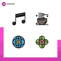 Modern Set of 4 Filledline Flat Colors Pictograph of album world song food internet Editable Vector Design Elements