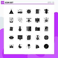 Group of 25 Modern Solid Glyphs Set for medical pills capsule cube wifi internet of things Editable Vector Design Elements