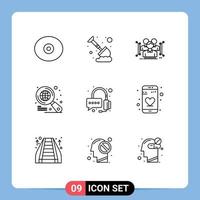 Modern Set of 9 Outlines Pictograph of support help body search globe Editable Vector Design Elements