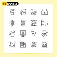 Modern Set of 16 Outlines Pictograph of energy ecology form clean transport Editable Vector Design Elements