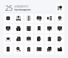 paquete de iconos de 25 glifos sólidos de administración de datos que incluye opciones. configuración entorno . Nota vector