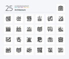 paquete de iconos de arquitectura de 25 líneas que incluye torre. levantamiento. idea. gancho. Plano vector