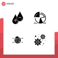 Mobile Interface Solid Glyph Set of 4 Pictograms of blood pie chart plus pie chart Editable Vector Design Elements