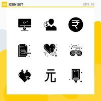 Modern Set of 9 Solid Glyphs and symbols such as painting creative employee finance rupee Editable Vector Design Elements