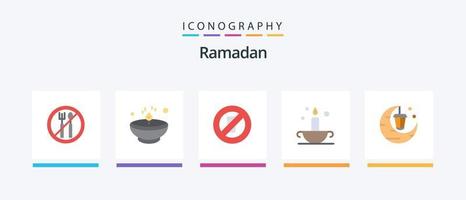 Ramadan Flat 5 Icon Pack Including celebration. lamp. fasting. islam. aladdin. Creative Icons Design vector